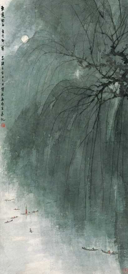 傅抱石 壬寅（1962年）作 玄武湖之春 立轴